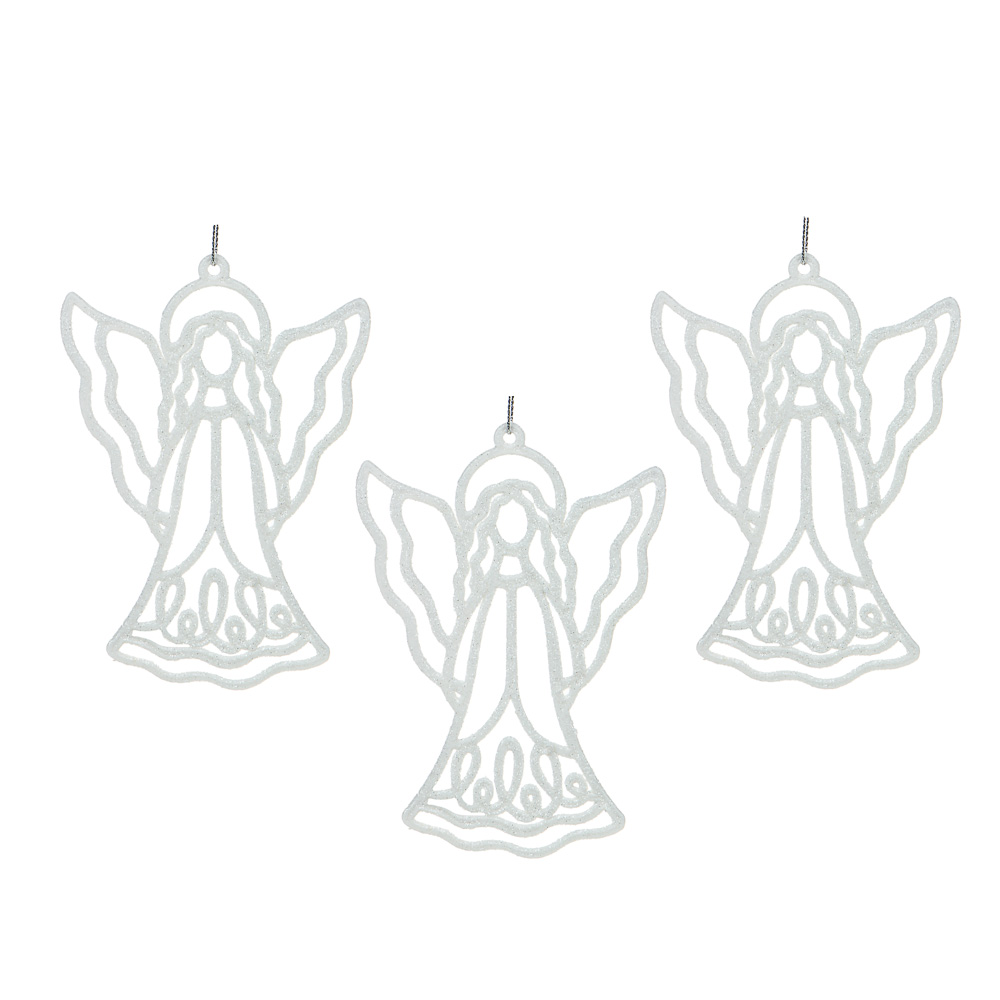 Набор декоративных украшений Ангелочки 3шт, 14x9,5см, пластик, глиттер