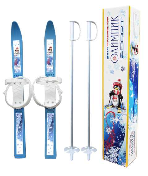 Лыжи детские "Олимпик-Спорт" Мишки дл.66см, мягкое пластик. крепление, с палками 75см,сетка (12шт)