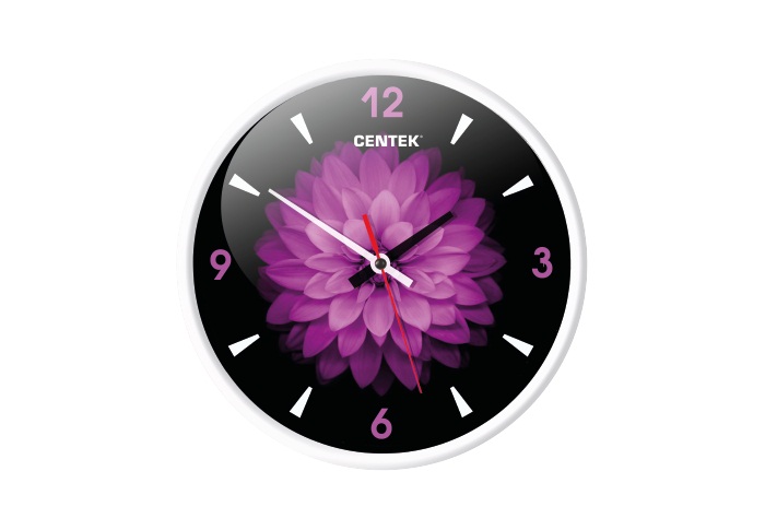 Часы настенные Centek <Flower> (цветок) 25 см диам., круг, ПЛАВНЫЙ ХОД, кварцевый механизм