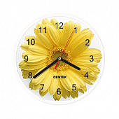 Часы настенные Centek <Flower> (гербера) 25 см диам., круг, шаговый ход, кварцевый механизм (10 шт)