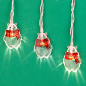 Гирлянда LED10 (2м) Медвежонок Снежик, шампань, пост.свеч, ПВХпрозр, акрил,2хАА (уп.100)